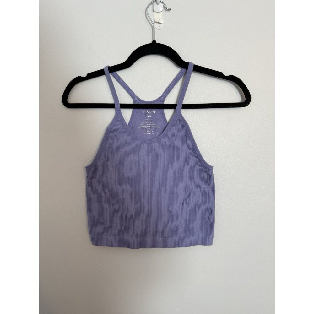Ododos Tank Top Womens M/L Purple Ribbed High Neck Yoga Stretch Cropped